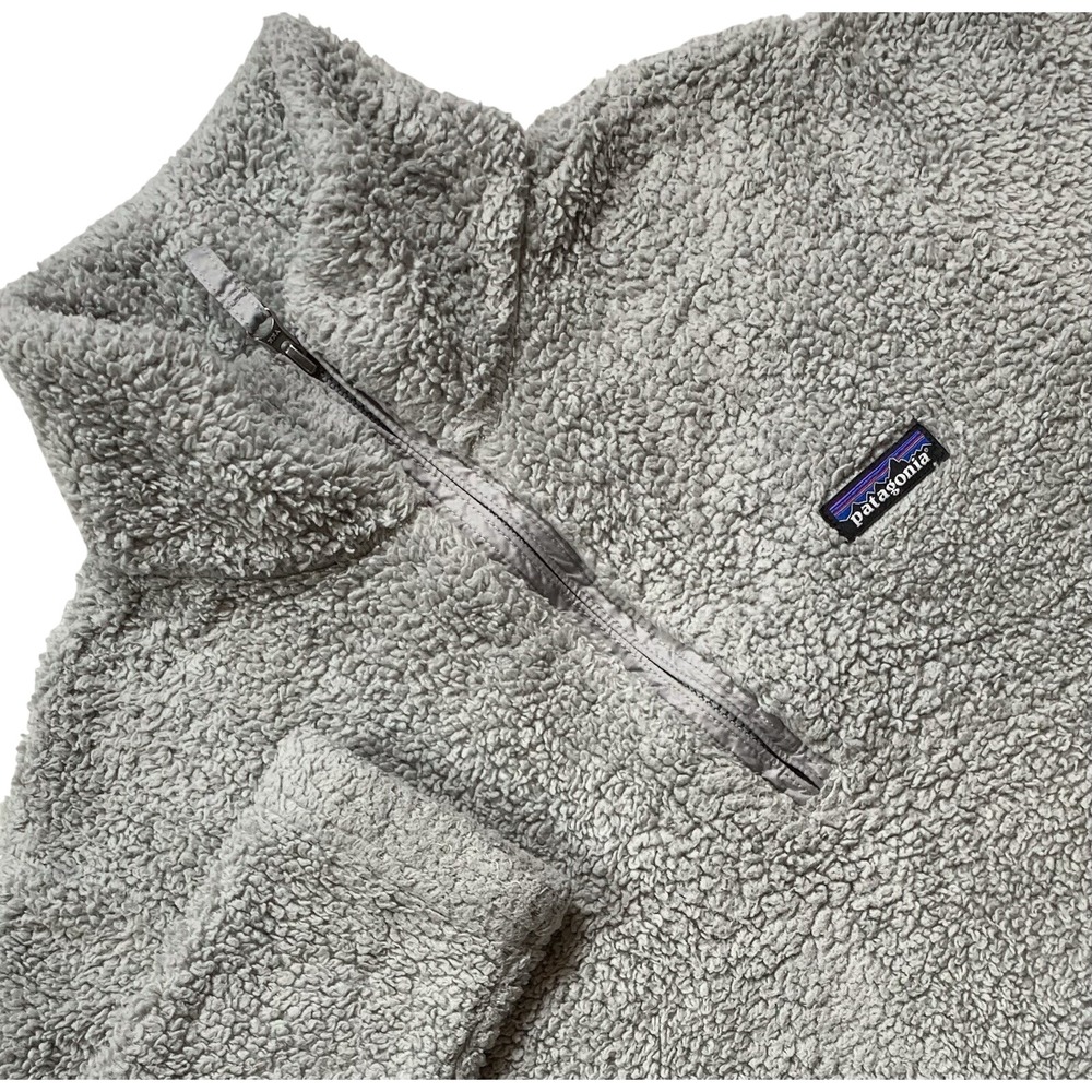 Patagonia Sherpa Teddy Pullover 1/4 Zip Sweater Womens Medium Gray Worn Wear 320